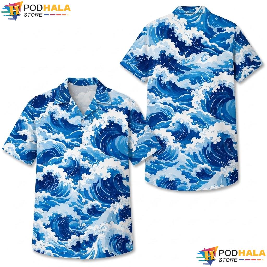 Blue Sea Wave Hawaiian Shirt Dynamic Ocean Lover Casual Summer Apparel