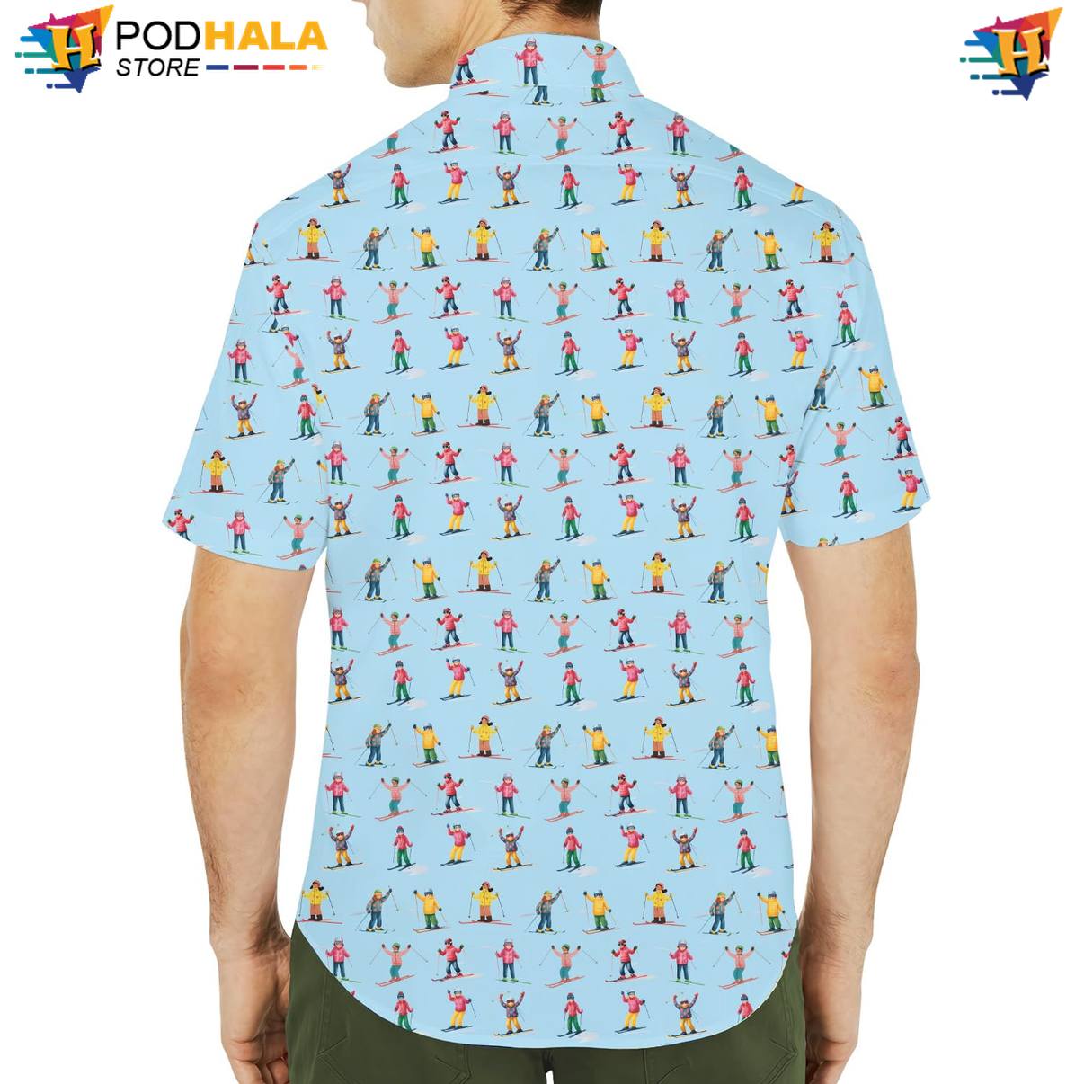 Blue Ski Aloha Shirt Mens Short Sleeve Button Down Summer Beachwear Blue Ski Aloha Shirt Mens Short Sleeve Button Down Summer Beachwear