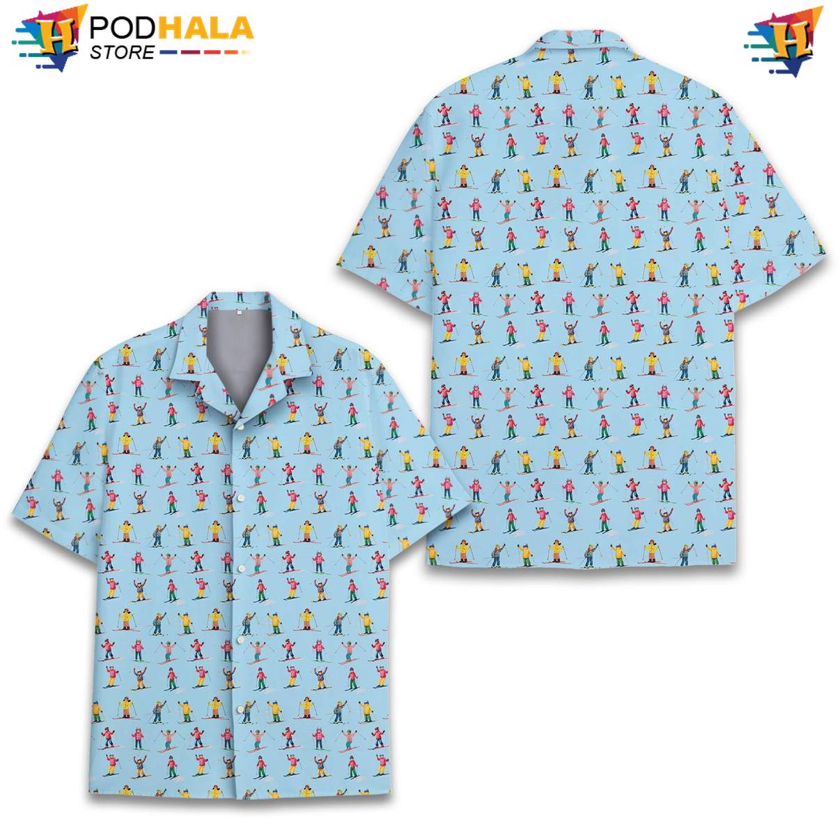 Blue Ski Tropical Shirt Mens Short Sleeve Button Down Summer Beachwear Blue Ski Tropical Shirt Mens Short Sleeve Button Down Summer Beachwear