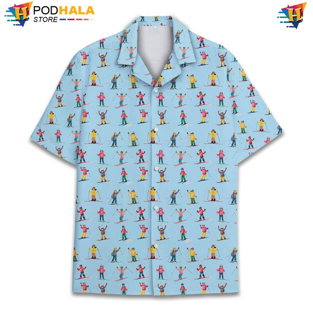 Blue Ski Short-sleeve button-up shirt Mens Short Sleeve Button Down Summer Beachwear Blue Ski Short-sleeve button-up shirt Mens Short Sleeve Button Down Summer Beachwear
