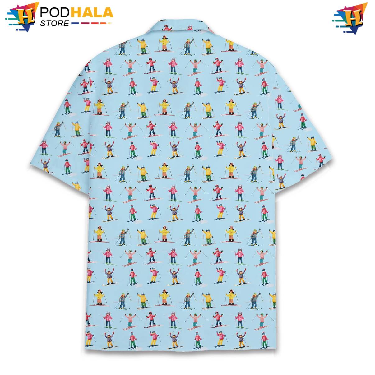 Blue Ski Aloha Shirt Mens Short Sleeve Button Down Summer Beachwear Blue Ski Aloha Shirt Mens Short Sleeve Button Down Summer Beachwear