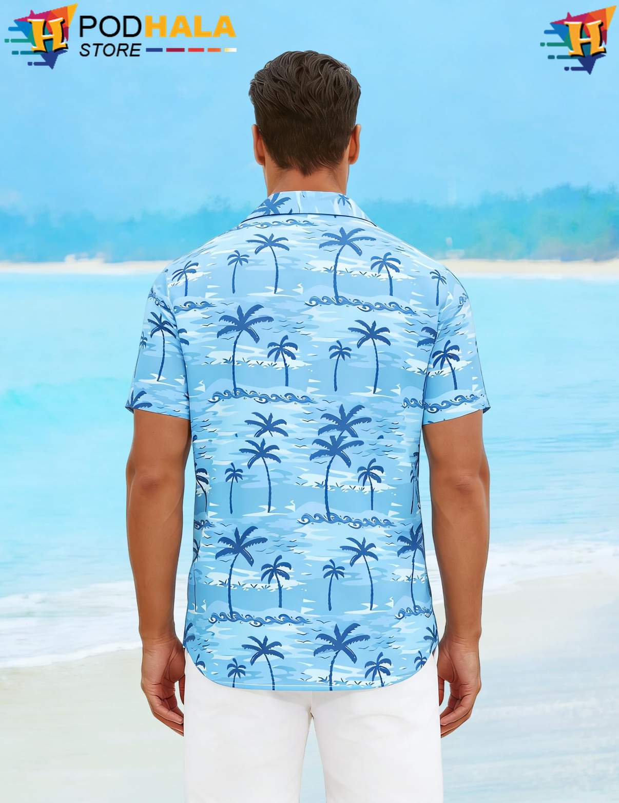 Blue Two Tropical Shirt Palm Tree Mens Short Sleeve Casual Summer Beachwear Blue Two Tropical Shirt Palm Tree Mens Short Sleeve Casual Summer Beachwear