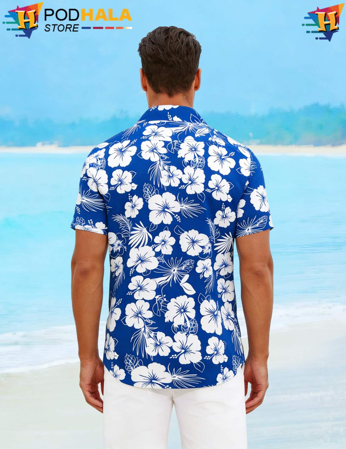 Blue White Tropical Shirt Flower Mens Short Sleeve Casual Summer Beachwear Blue White Tropical Shirt Flower Mens Short Sleeve Casual Summer Beachwear