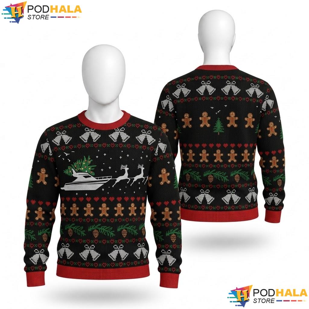 Boat Reindeer Funny Ugly Christmas Sweater Holiday Apparel Mens