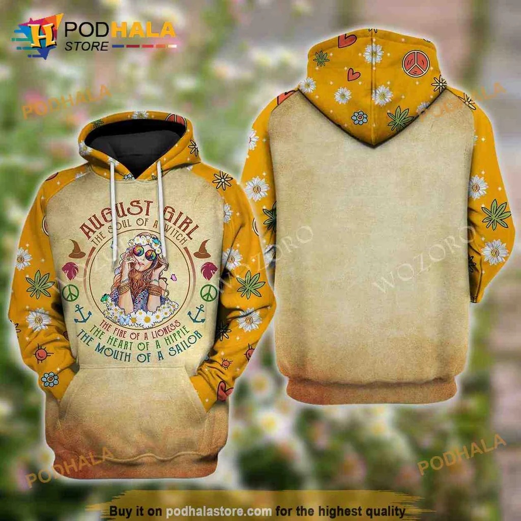 Bohemian August Girl Witch 3d Hoodie With Floral And Moon Design