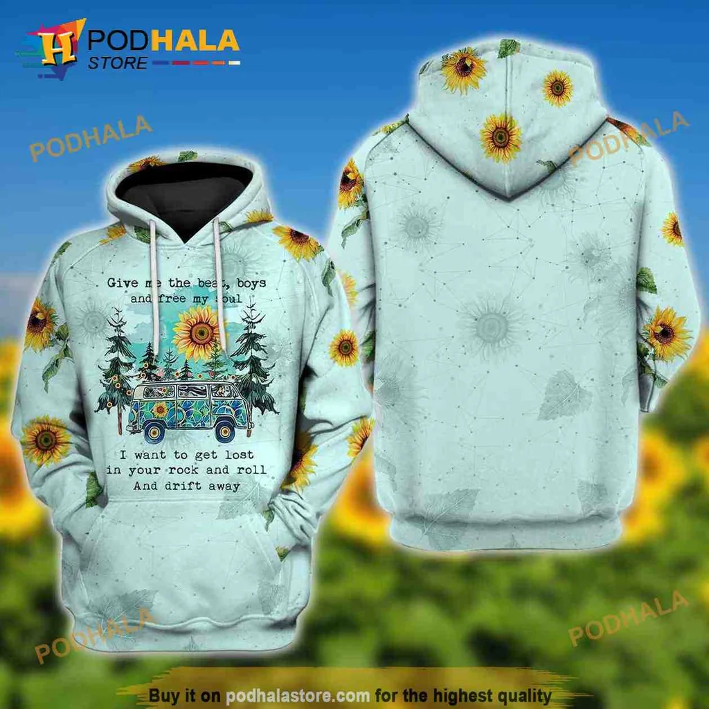 Bohemian Sunflower Camper Van 3d Hoodie Featuring Whimsical Design