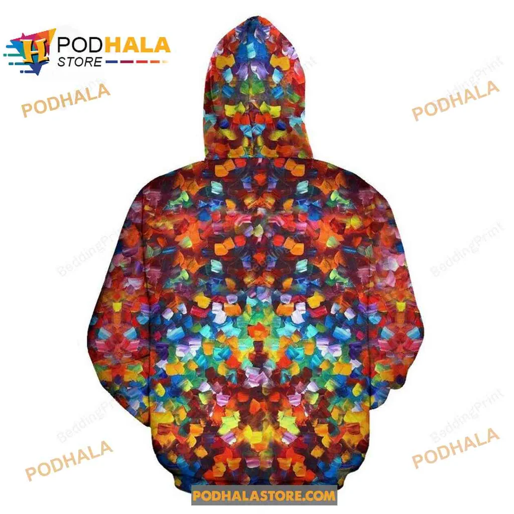 Bold Abstract Art 3d Hoodie Featuring Kaleidoscope Colors And Geometric Shapes