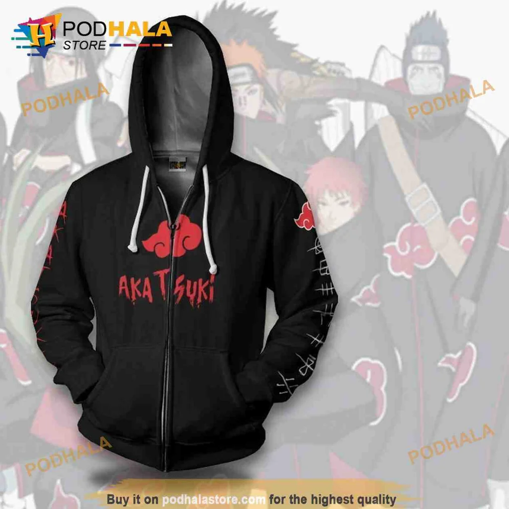 Bold Akatsuki Cloud 3d Hoodie With Iconic Red Emblem Design