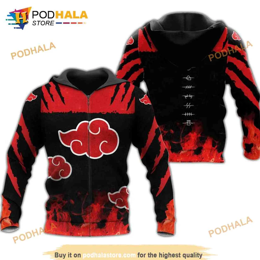Bold Akatsuki Clouds 3d Hoodie With Striking Red Motifs