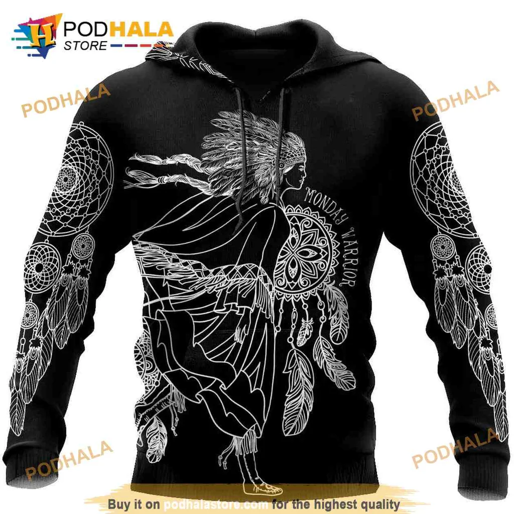 Bold American Indian Warrior 3d Hoodie Featuring Dreamcatchers And Feathers