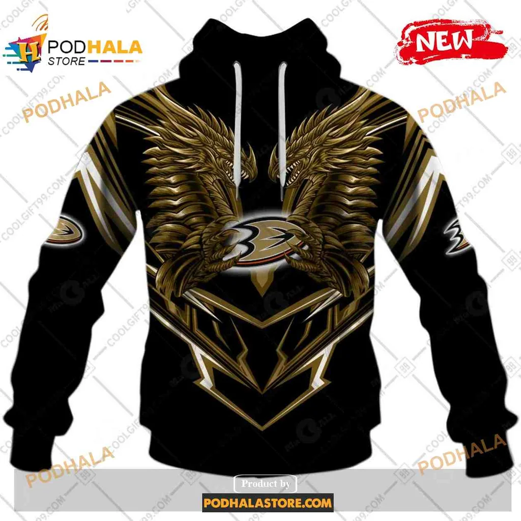 Bold Anaheim Ducks Dragon Design Hoodie 3d With Gold And Black Colors