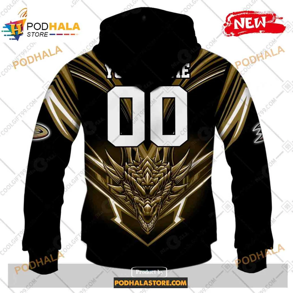 Bold Anaheim Ducks Dragon Design All Over Print Hoodie With Gold And Black Colors Bold Anaheim Ducks Dragon Design All Over Print Hoodie With Gold And Black Colors