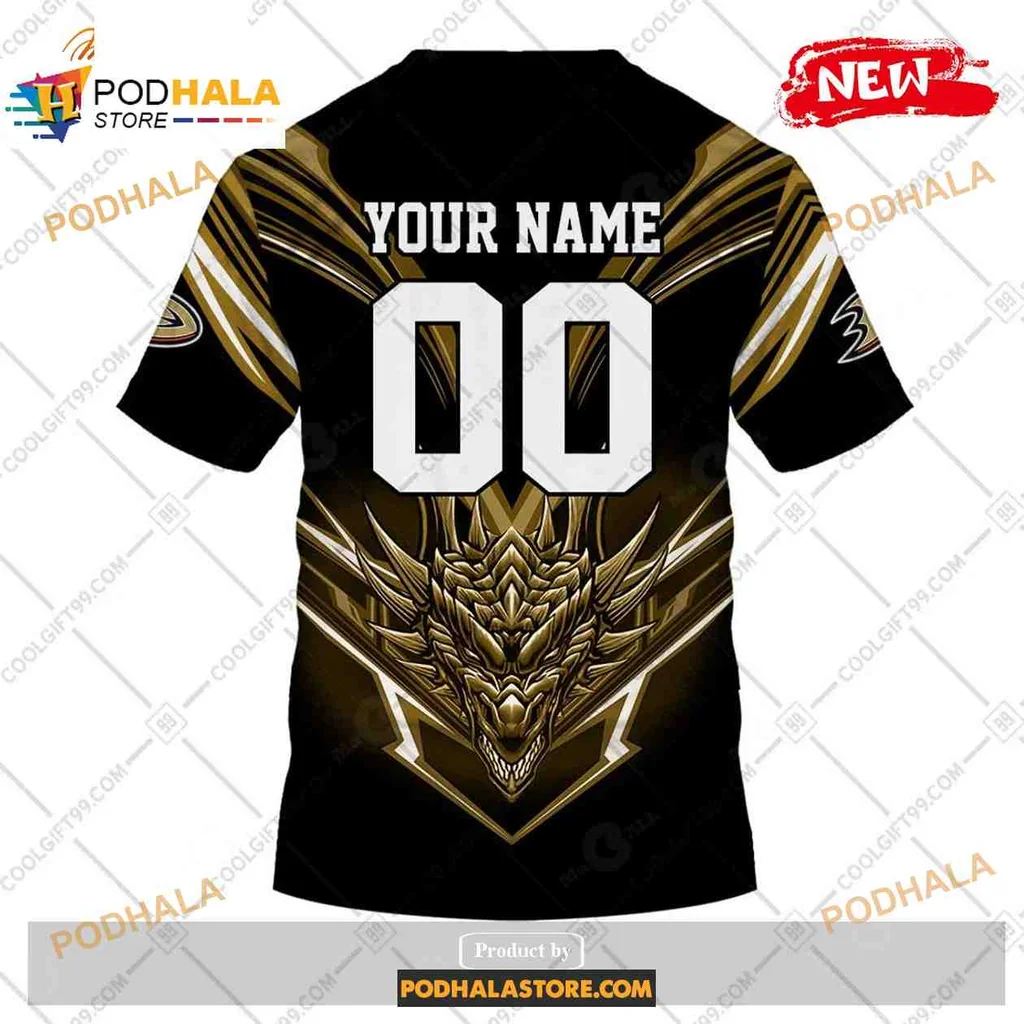 Bold Anaheim Ducks Dragon Design AOP Hoodie With Gold And Black Colors Bold Anaheim Ducks Dragon Design AOP Hoodie With Gold And Black Colors