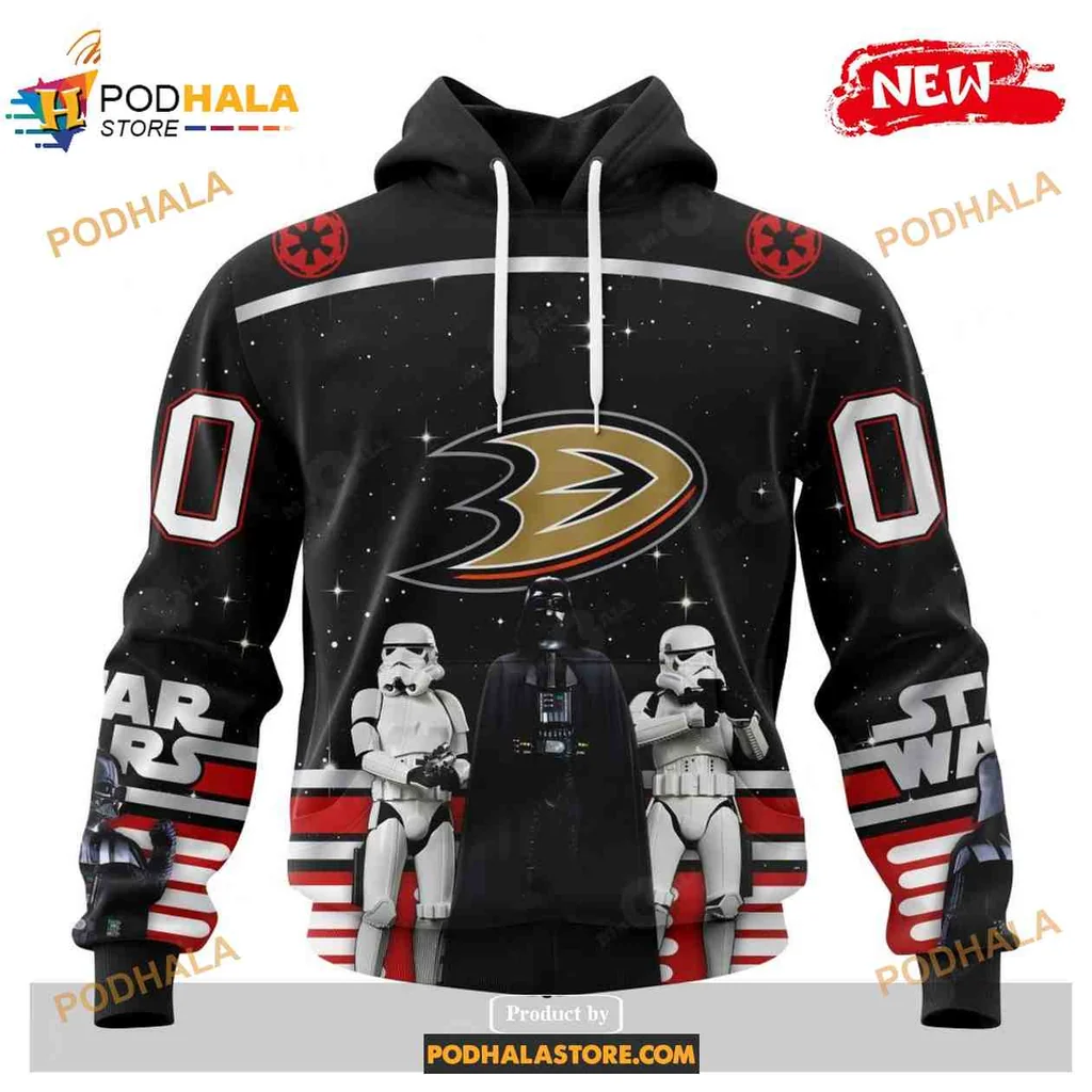 Bold Anaheim Ducks Star Wars 3d Hoodie Featuring Darth Vader And Stormtroopers