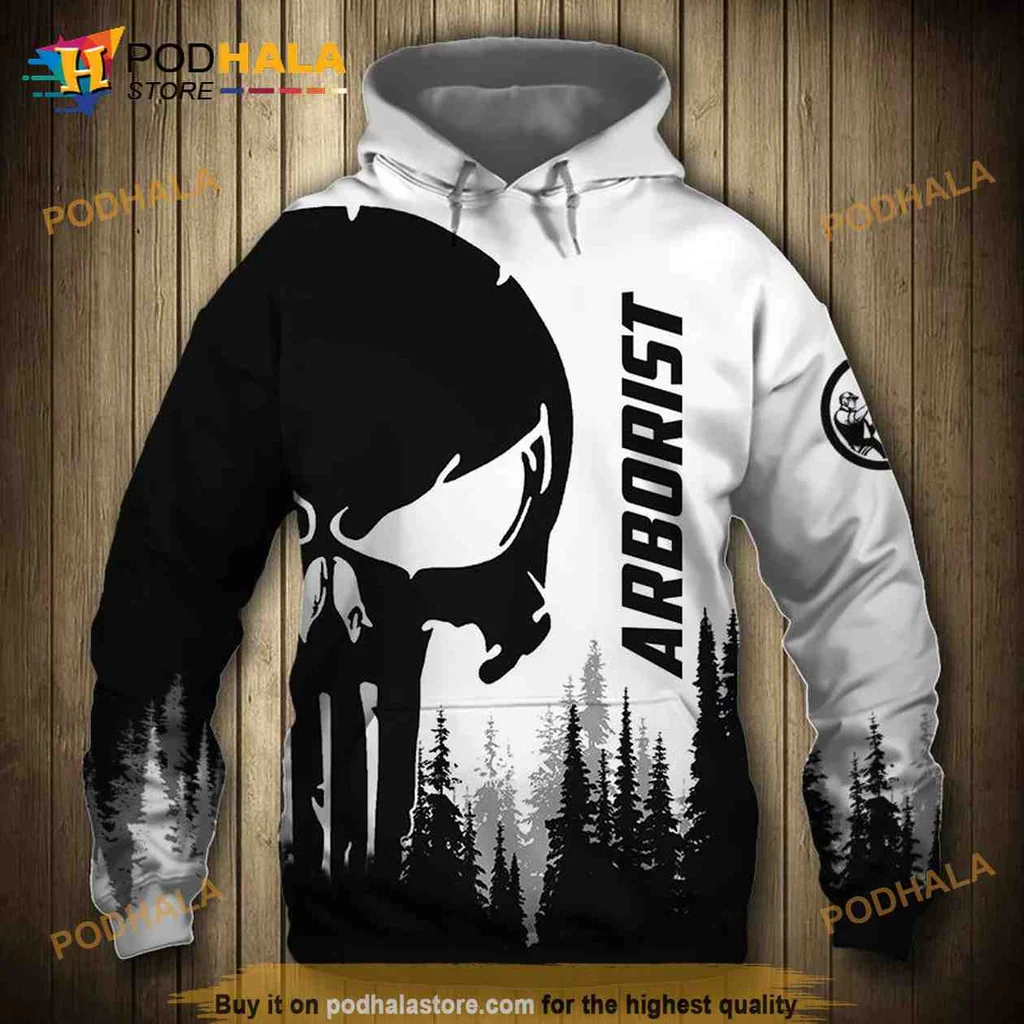 Bold Arborist Skull 3d Hoodie Featuring Edgy Tree Silhouette Design