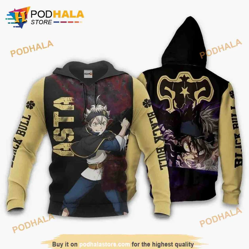 Bold Asta Black Clover 3d Hoodie Featuring Dynamic Black Bull Design