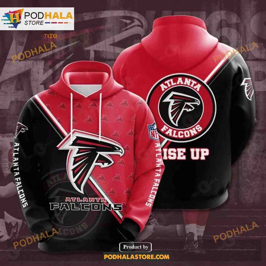 Bold Atlanta Falcons 3d Hoodie With Striking Team Logo And Rise Up Emblem