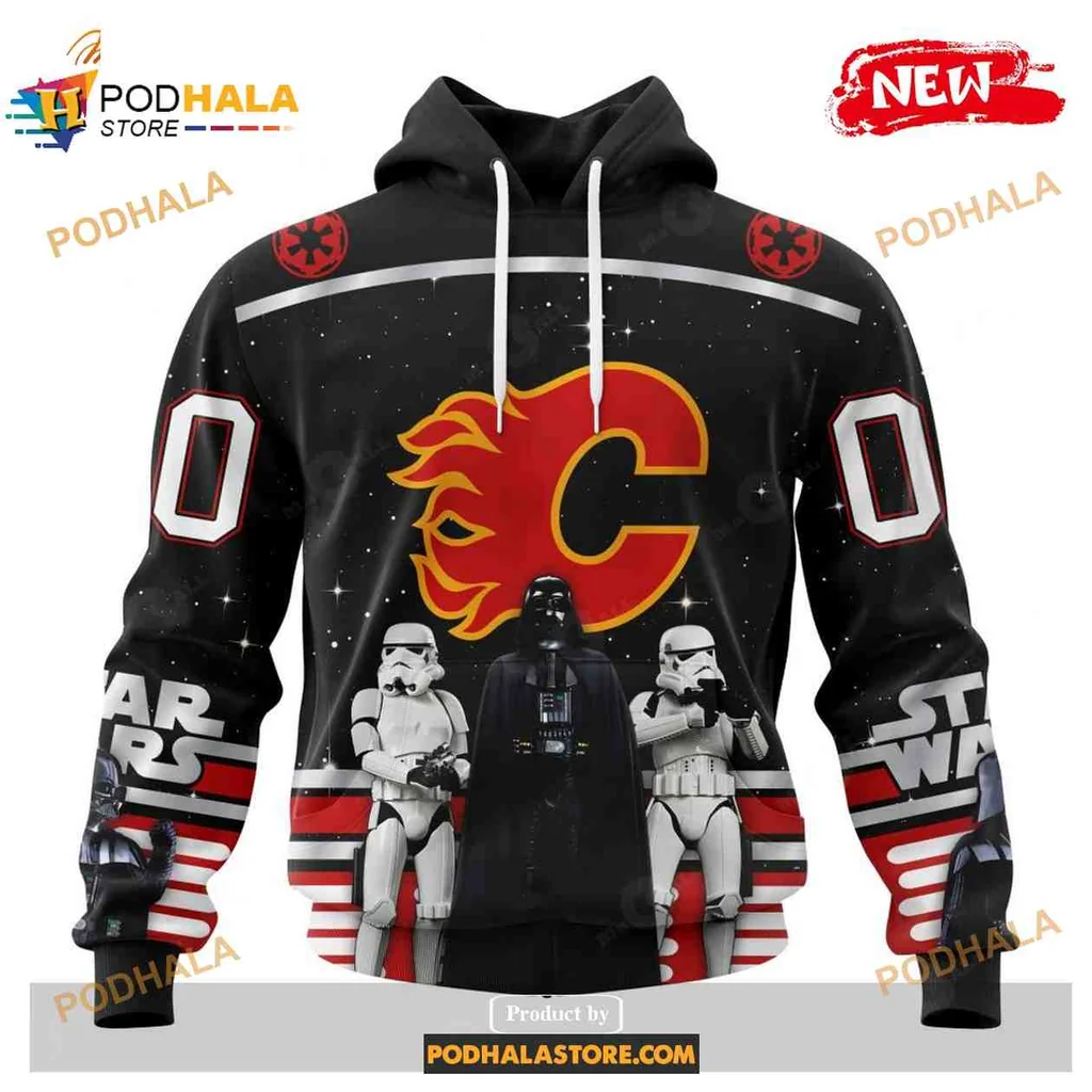 Bold Calgary Flames Star Wars 3d Hoodie Featuring Stormtroopers And Darth Vader