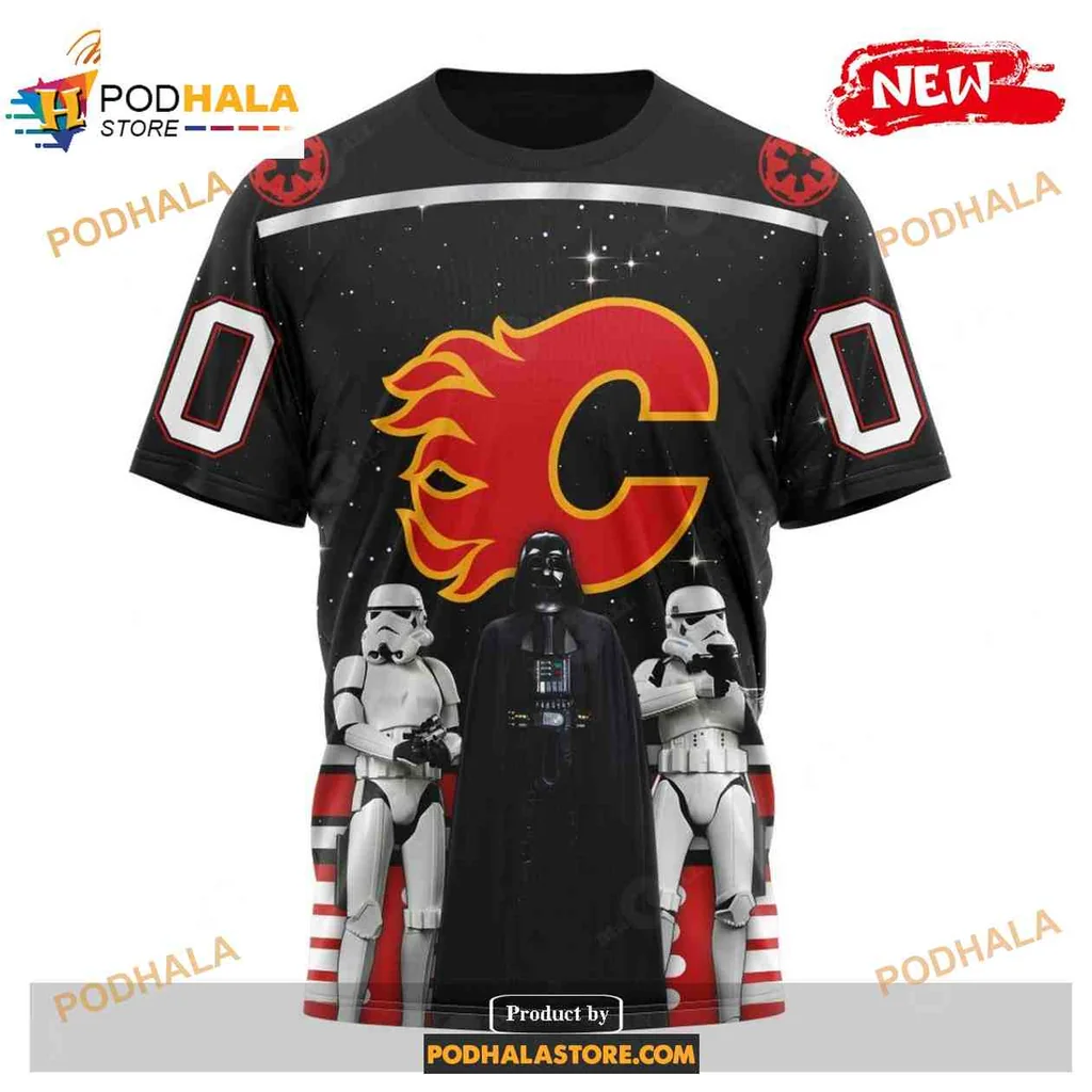 Bold Calgary Flames Star Wars 3D Print Hoodie Featuring Stormtroopers And Darth Vader Bold Calgary Flames Star Wars 3D Print Hoodie Featuring Stormtroopers And Darth Vader