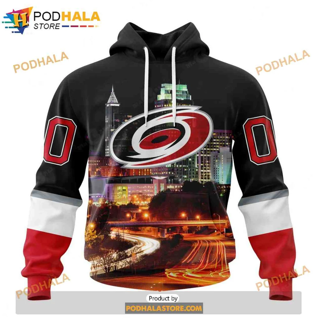 Bold Carolina Hurricanes Skyline 3d Hoodie Featuring Striking Logo Design
