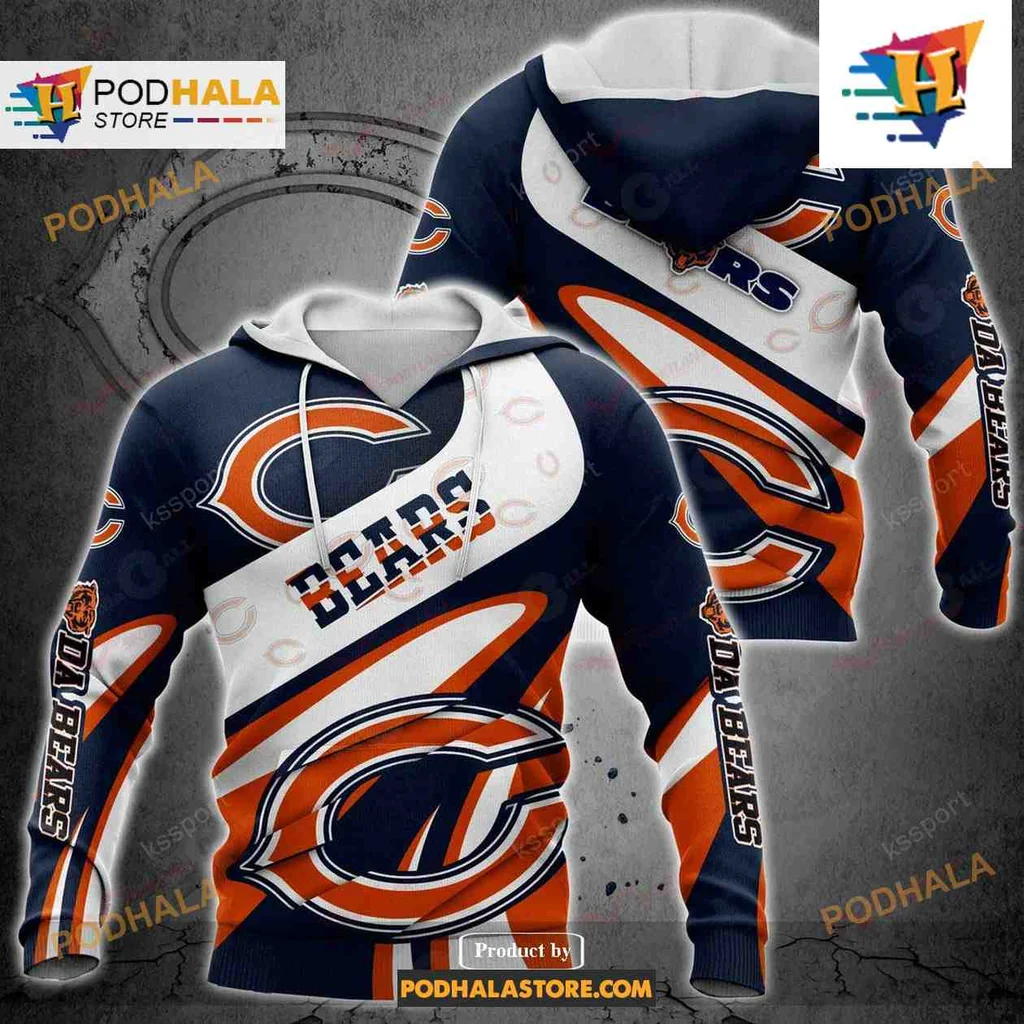 Bold Chicago Bears 3d Hoodie Featuring Team Logo And Dynamic Patterns