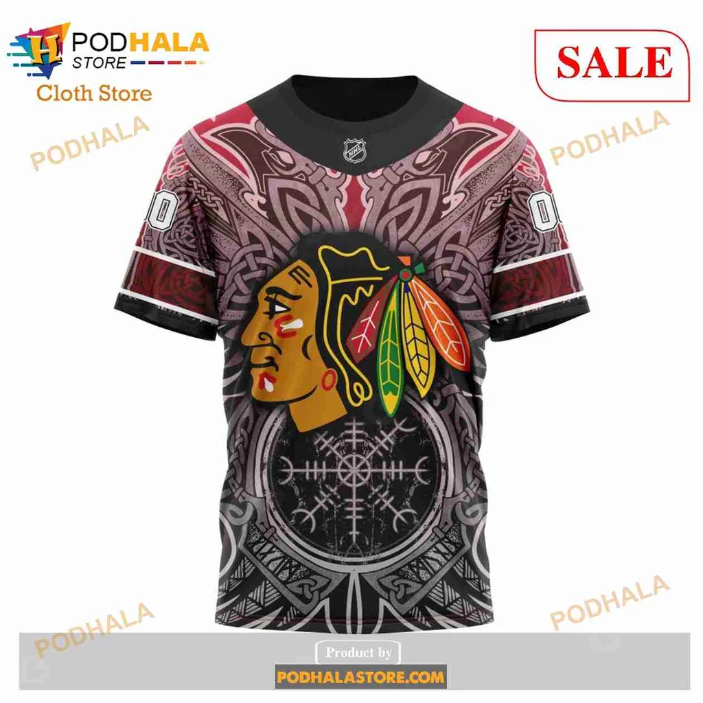 Bold Chicago Blackhawks Viking Symbols 3d Hoodie Featuring Native American Warrior Design - Product View 6 Bold Chicago Blackhawks Viking Symbols 3d Hoodie Featuring Native American Warrior Design - Product View 6