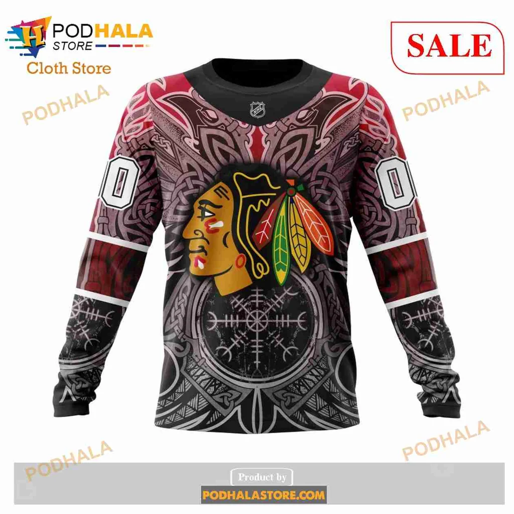 Bold Chicago Blackhawks Viking Symbols 3d Hoodie Featuring Native American Warrior Design - Product View 7 Bold Chicago Blackhawks Viking Symbols 3d Hoodie Featuring Native American Warrior Design - Product View 7