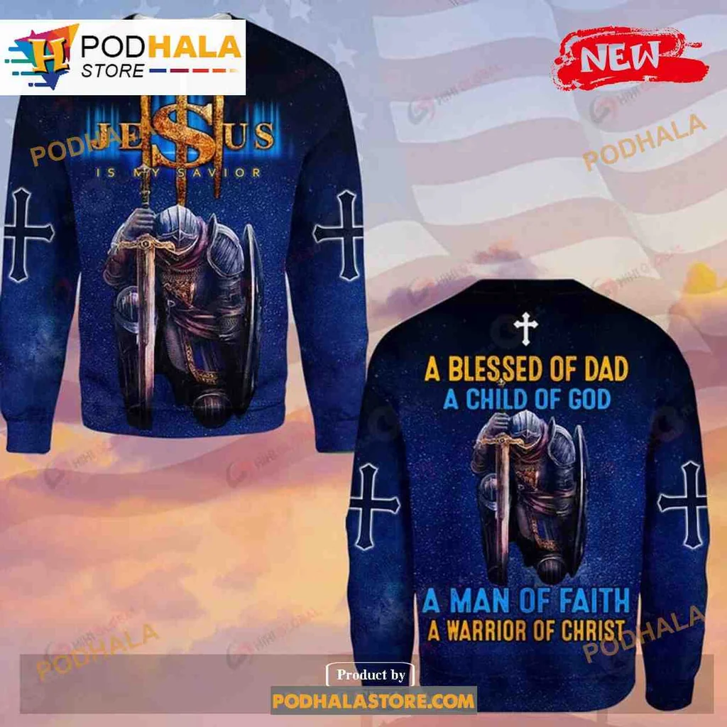 Bold Christian Warrior Dad All Over Print Hoodie, A Blessed Of Dad A Child Of God Design Bold Christian Warrior Dad All Over Print Hoodie, A Blessed Of Dad A Child Of God Design