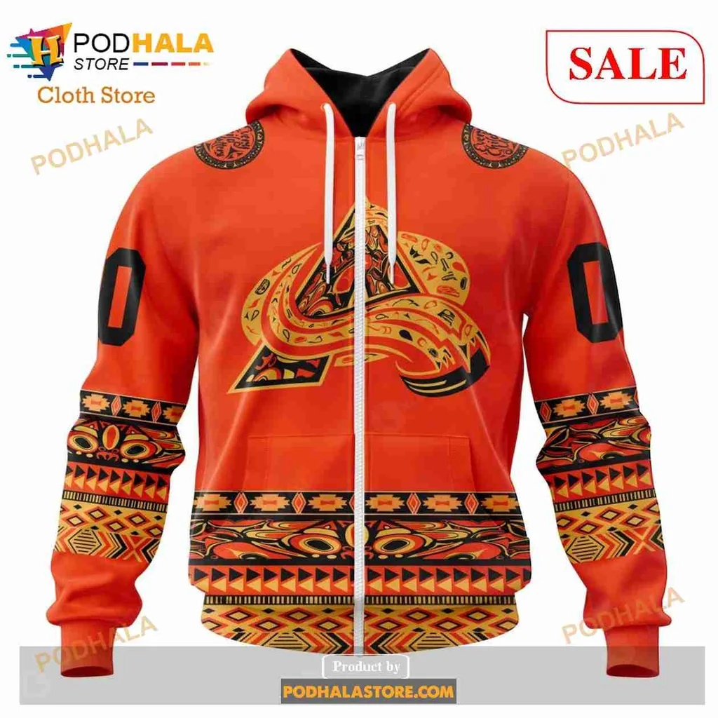Bold Colorado Avalanche Tribal Hoodie With Intricate Patterns And Sporty Design - View 1 Bold Colorado Avalanche Tribal Hoodie With Intricate Patterns And Sporty Design - View 1