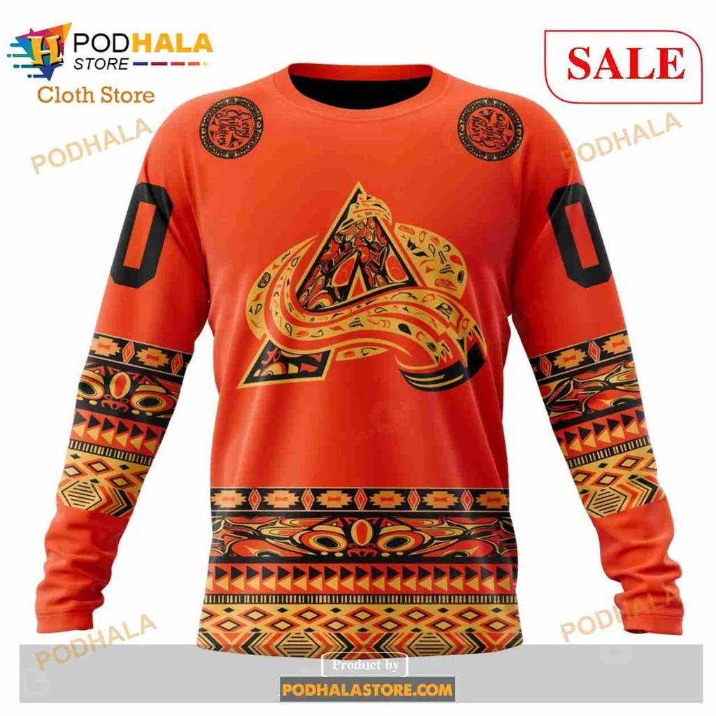 Bold Colorado Avalanche Tribal Hoodie With Intricate Patterns And Sporty Design - View 3 Bold Colorado Avalanche Tribal Hoodie With Intricate Patterns And Sporty Design - View 3