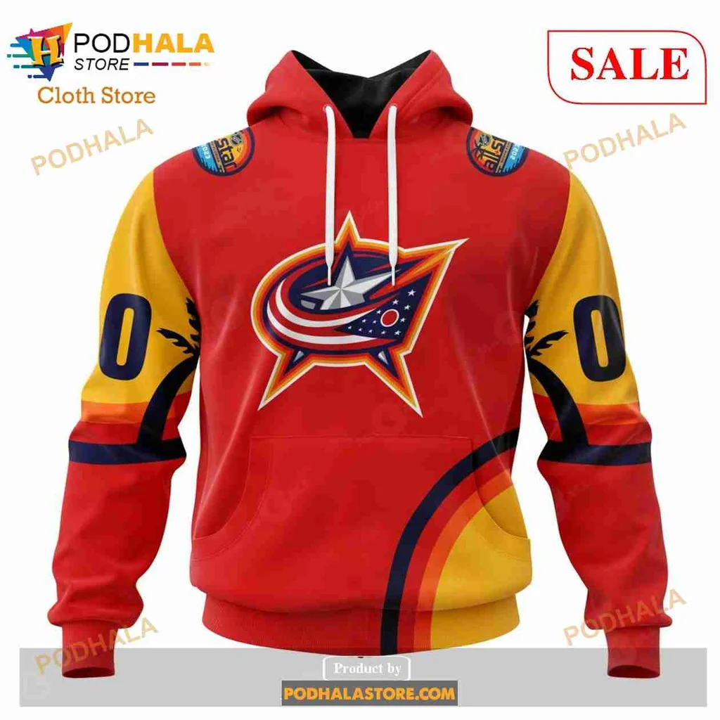 Bold Columbus Blue Jackets 3d Hoodie With Vibrant Red And Yellow Design