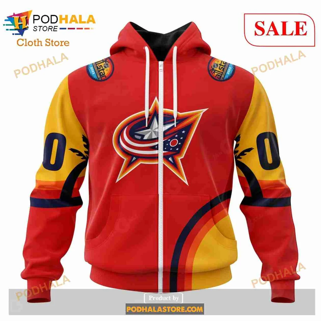 Bold Columbus Blue Jackets All Over Print Hoodie With Vibrant Red And Yellow Design Bold Columbus Blue Jackets All Over Print Hoodie With Vibrant Red And Yellow Design