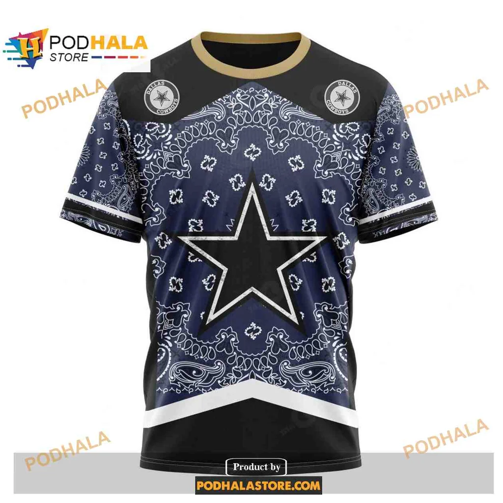 Bold Dallas Cowboys AOP Hoodie With Central Star And Bandana Patterns Bold Dallas Cowboys AOP Hoodie With Central Star And Bandana Patterns