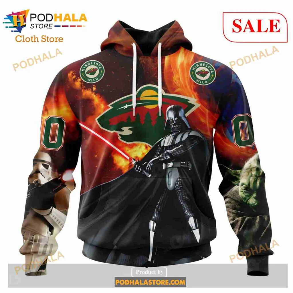 Bold Darth Vader Minnesota Wild 3d Hoodie With Fiery Design Elements