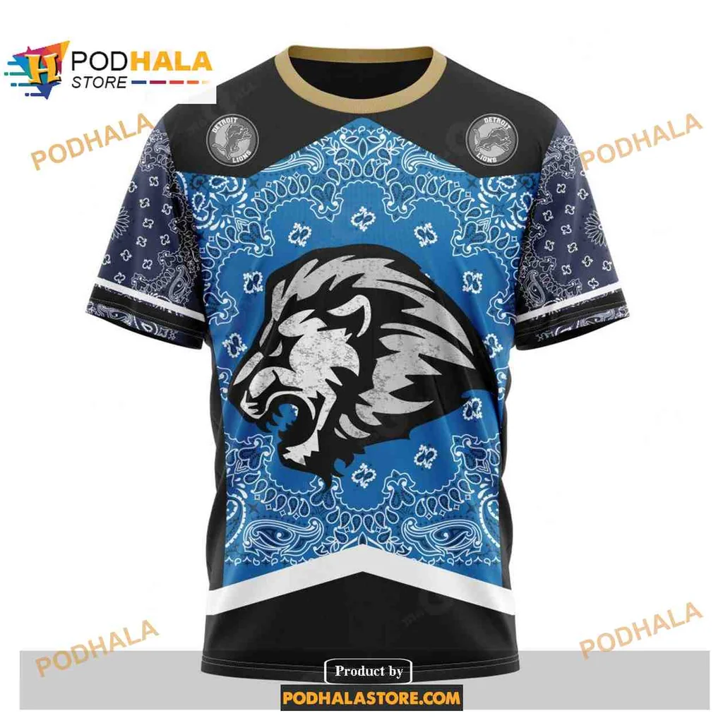 Bold Detroit Lions Lion Head AOP Hoodie With Bandana Patterns Bold Detroit Lions Lion Head AOP Hoodie With Bandana Patterns