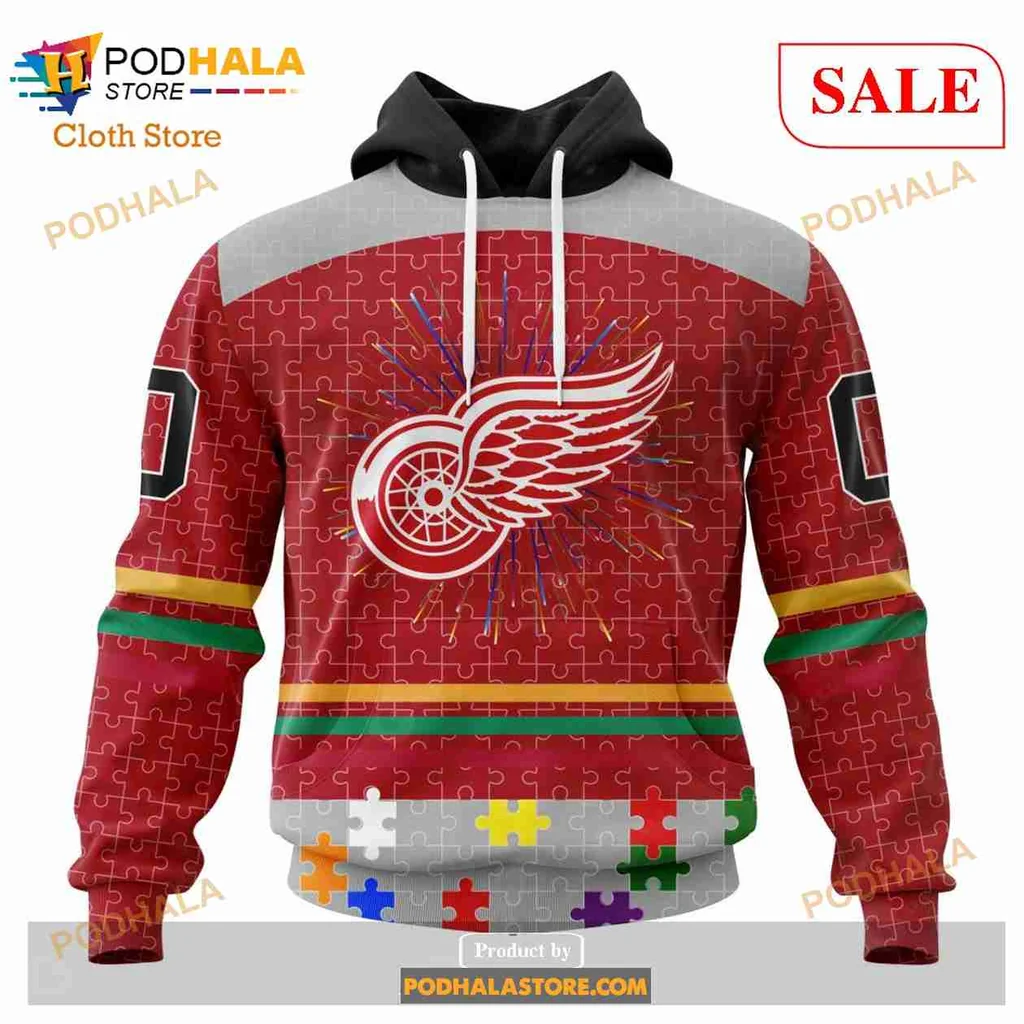 Bold Detroit Red Wings Autism Awareness Hoodie, Support Team Spirit And Advocacy