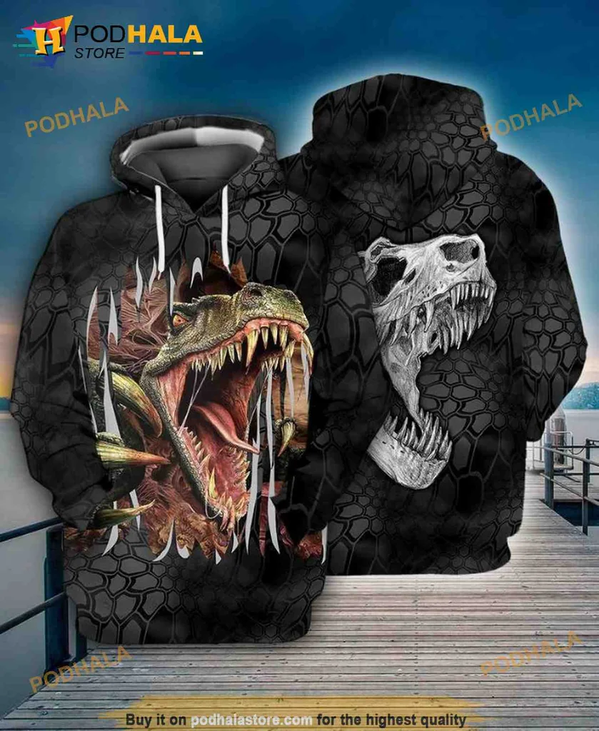 Bold Dinosaur Skull 3d Hoodie Featuring Striking T Rex Design For Dino Lovers