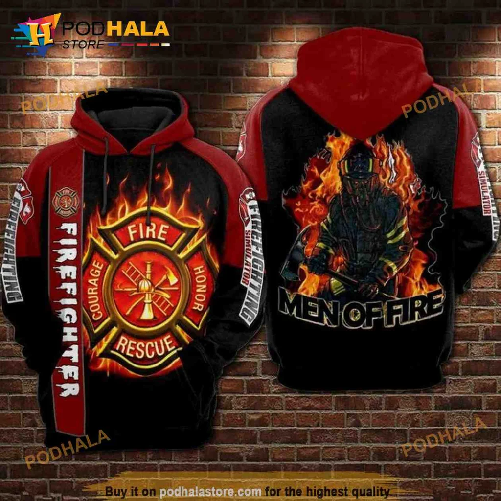Bold Firefighter Emblem 3d Hoodie Featuring Heroic Design And Flames