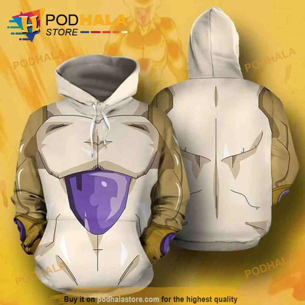 Bold Golden Frieza 3d Hoodie With Vibrant Cartoon Design For Anime Fans