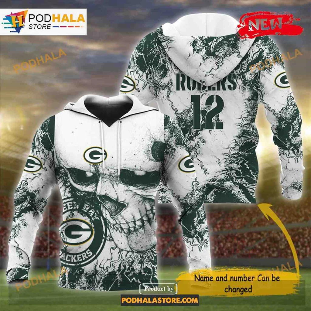 Bold Green Bay Packers Skull 3d Hoodie With Distressed Team Design