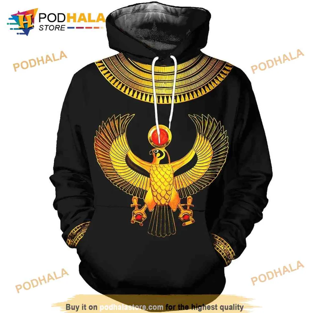 Bold Horus Falcon 3d Hoodie Featuring Egyptian Jewelry Design