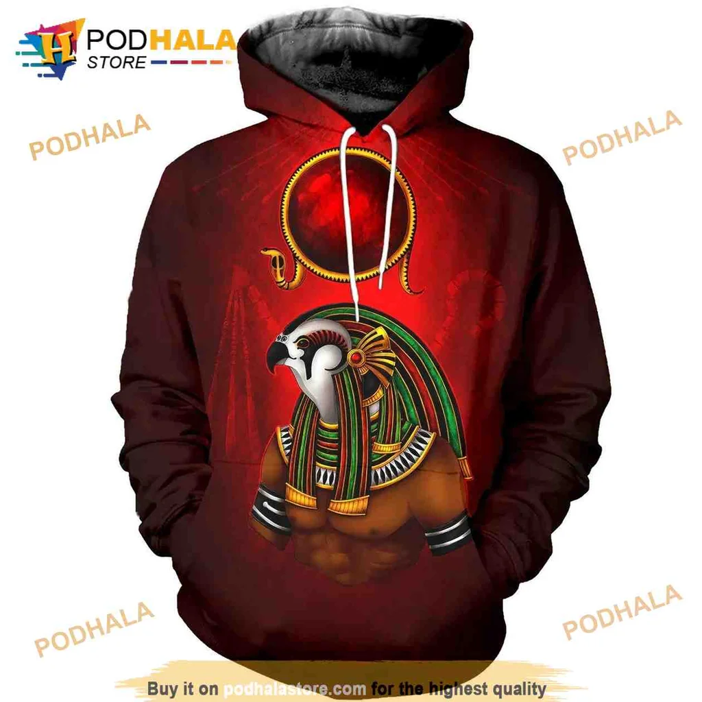 Bold Horus God 3d Hoodie With Falcon Head Graphic And Egyptian Regalia