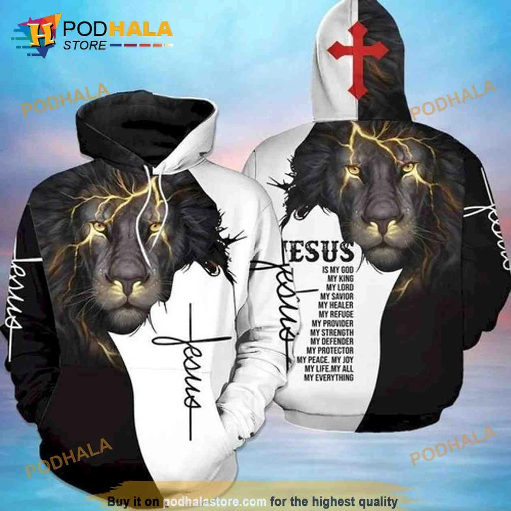 Bold Jesus Lion Lightning 3d Hoodie Featuring Powerful Faith Design