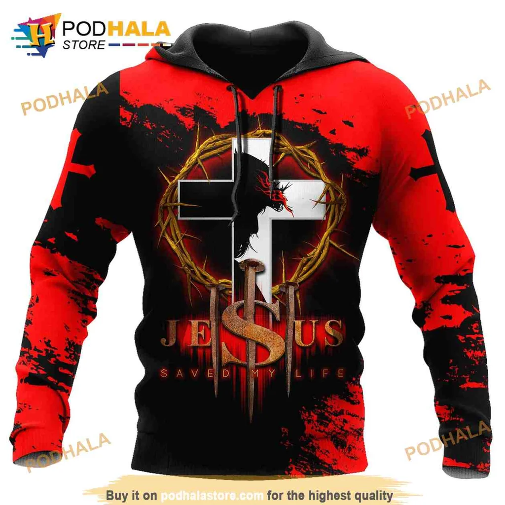Bold Jesus Saved My Life Hoodie With Cross And Golden Halo Design