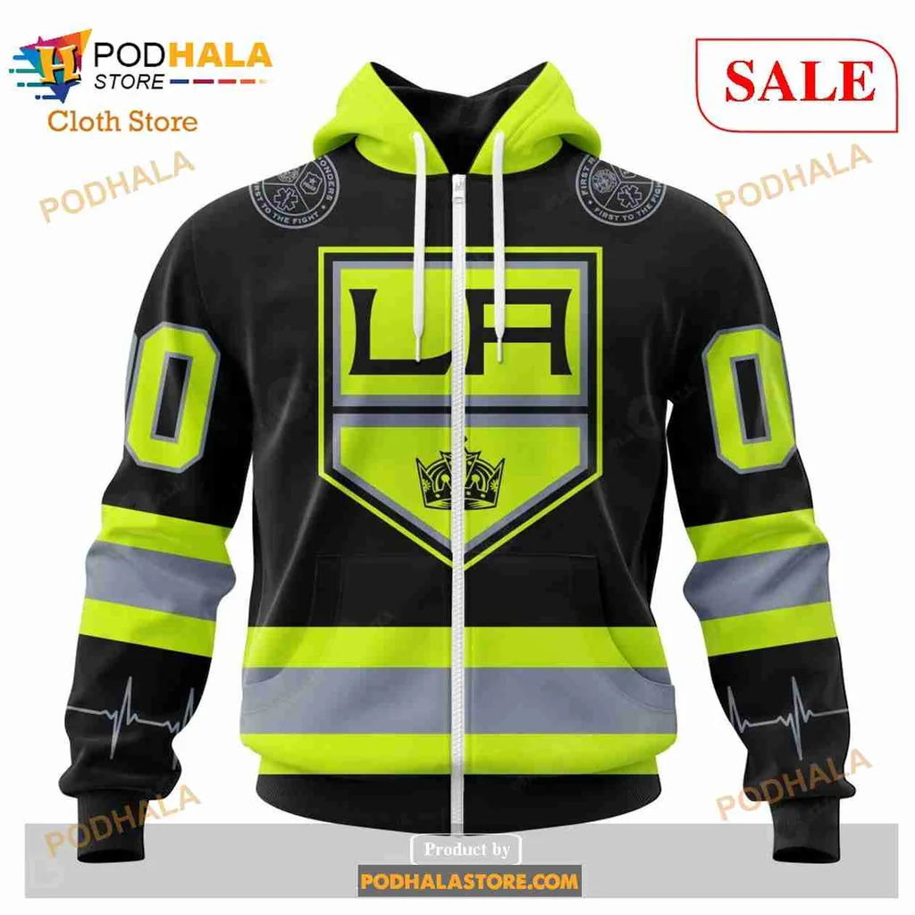 Bold Los Angeles Kings Firefighter Hoodie With Shield Emblem And Crown - View 1 Bold Los Angeles Kings Firefighter Hoodie With Shield Emblem And Crown - View 1