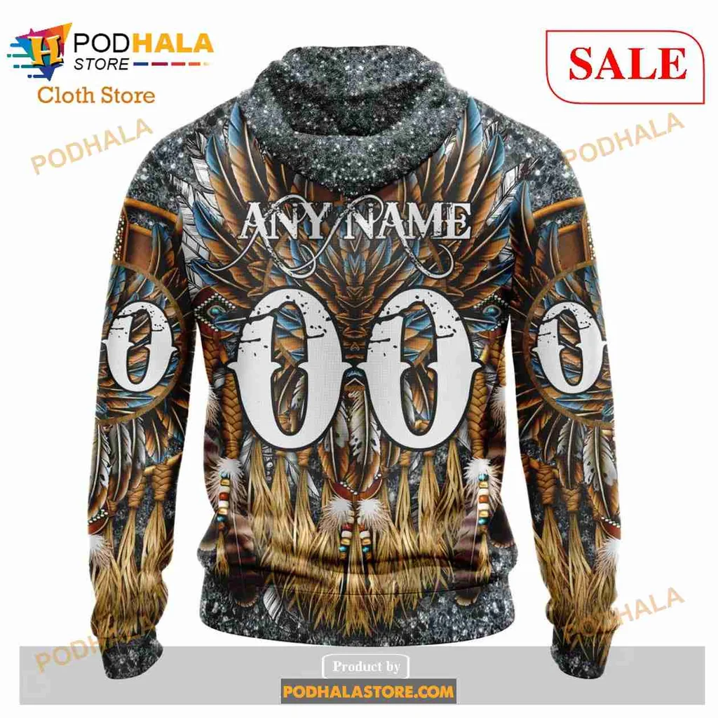 Bold Los Angeles Kings Native Hoodie With Tribal Feather Design - View 2 Bold Los Angeles Kings Native Hoodie With Tribal Feather Design - View 2