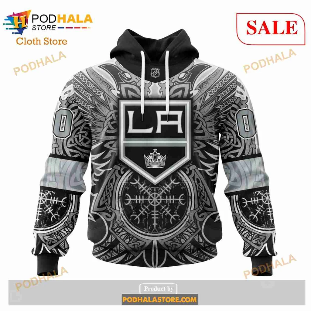Bold Los Angeles Kings Viking Hoodie With Norse Design Elements - View 3 Bold Los Angeles Kings Viking Hoodie With Norse Design Elements - View 3