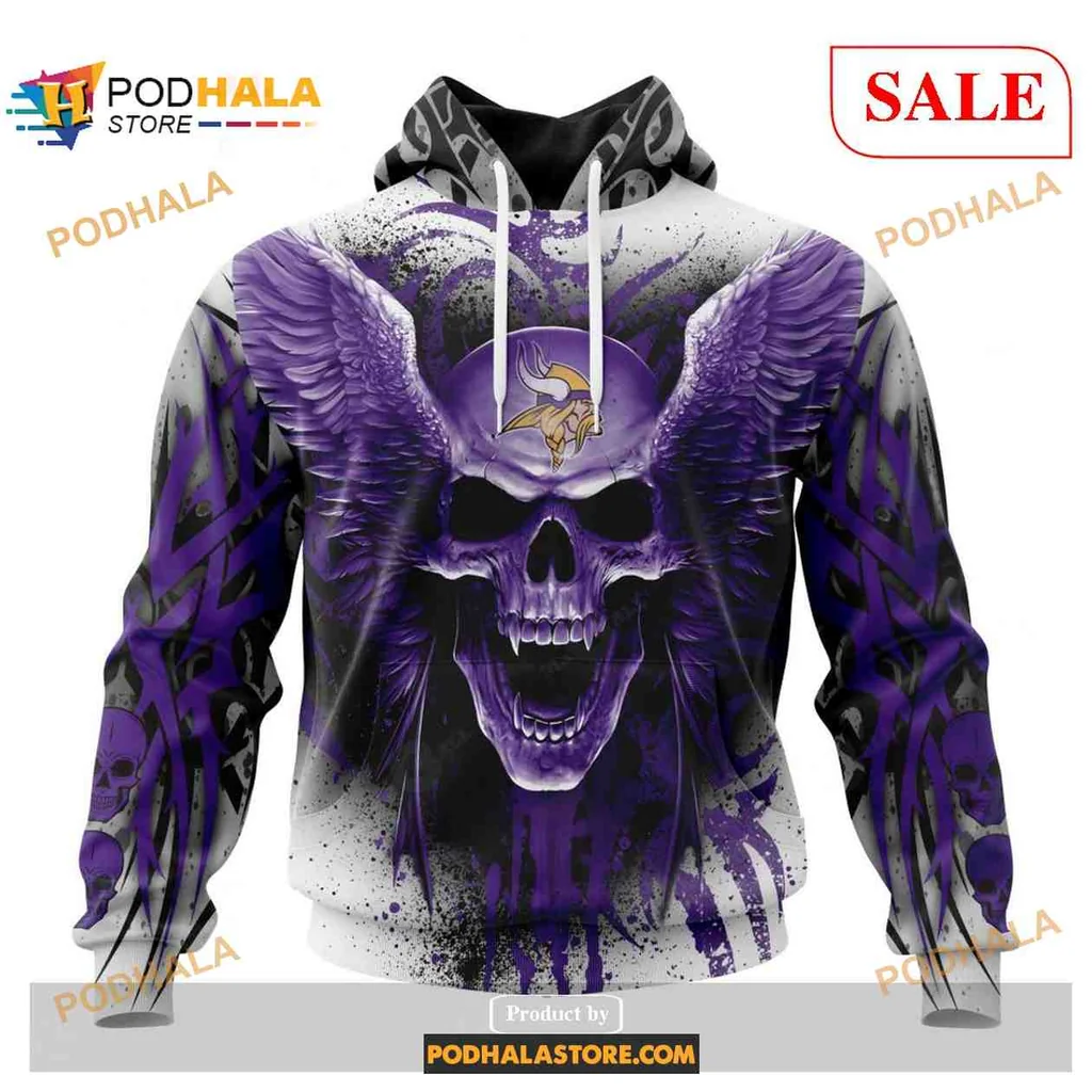 Bold Minnesota Vikings Skull 3d Hoodie With Viking Elements And Edgy Design