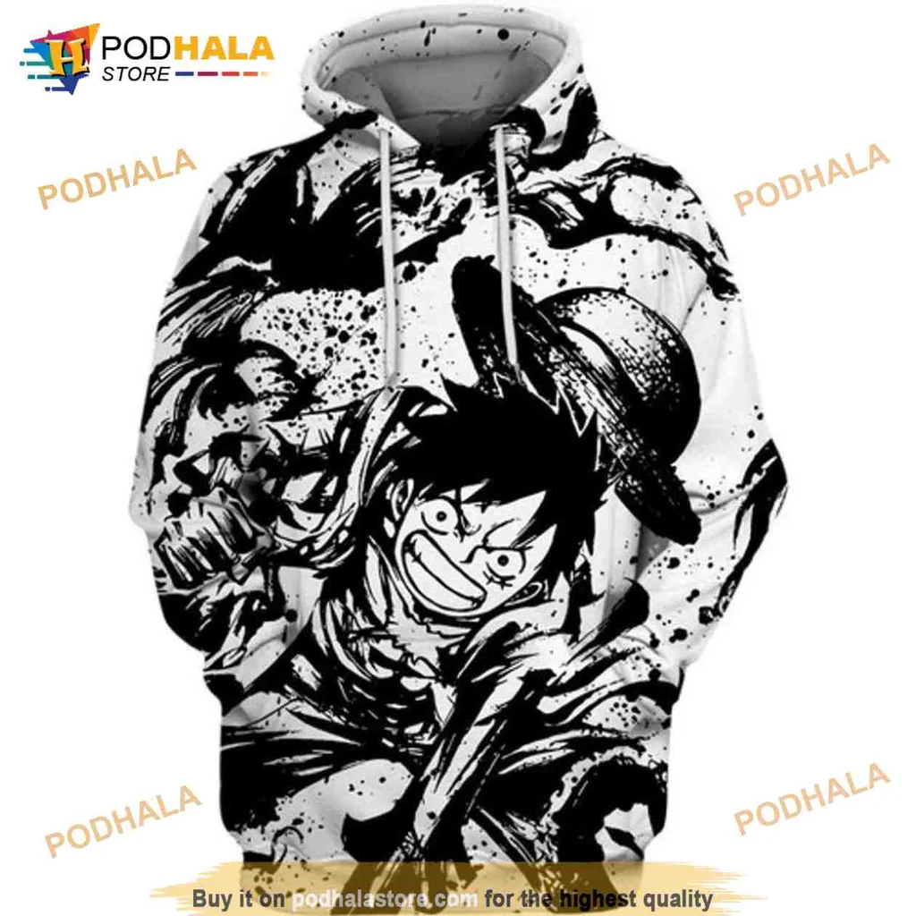 Bold Monkey D Luffy 3d Hoodie With Dynamic Ink Splash Design