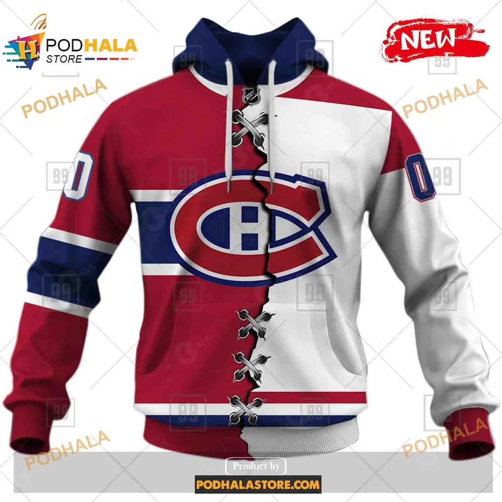 Bold Montreal Canadiens 3d Hoodie With Large C Logo And Lacing Detail